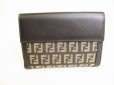 Photo2: FENDI Zucch Canvas Dark Brown Leather Bifold Wallet Compact Wallet #9008 (2)