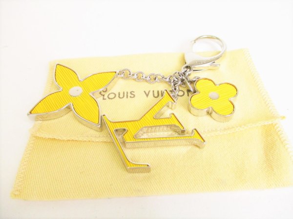 Photo1: LOUIS VUITTON Yellow Silver Bag Charm Key Holder Sac Fleures du epi #9014