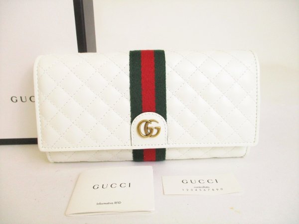 Photo1: GUCCI Double G White Leather Flap Long Wallet #9017