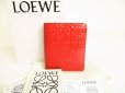 Photo1: LOEWE Anagram Red Brown Leather Bifold Wallet Compact Wallet #9019 (1)