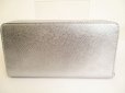 Photo2: CELINE Silver Black Leather Round Zip Long Wallet #9020 (2)