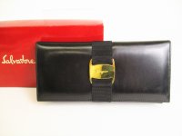 Salvatore Ferragamo Vala Black Leather Bifold Long Wallet #9030