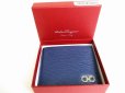 Photo12: Salvatore Ferragamo Gancini Navy Blue Leather Bifold Wallet #9032