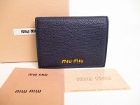 miumiu Navy Blue Leather Madras Bifold Wallet Compact Wallet #9038