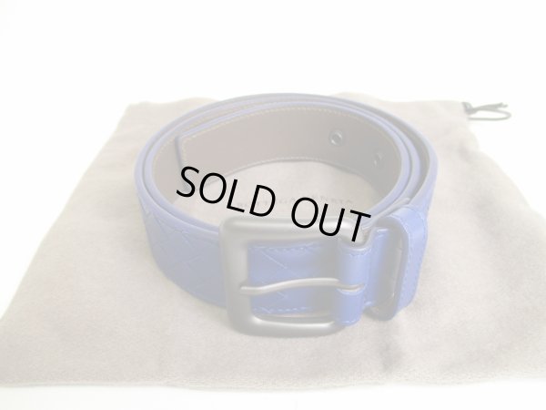 Photo1: BOTTEGA VENETA Blue Leather Belt Waist Size 75-87 M #9040