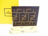 FENDI Zucca Canvas Dark Brown Leather Bifold Wallet Compact Wallet #9061