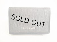BVLGARI Weekend Gray PVC Canvas Black Leather Business Card Case #9062