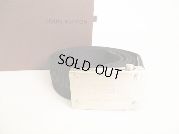 Photo1: LOUIS VUITTON Black Logo Canvas Silver Buckle 35MM Belt #9071