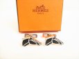 Photo1: HERMES Silver Plated Black Horse Motif Cufflinks Cuffs #9082 (1)