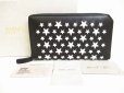 Photo1: Jimmy Choo White Enamel Stars Black Leather Round Zip Wallet CARNABY #9088 (1)