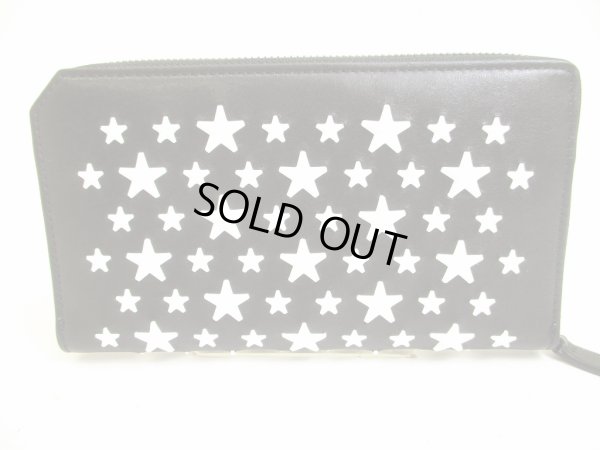 Photo2: Jimmy Choo White Enamel Stars Black Leather Round Zip Wallet CARNABY #9088