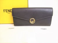 FENDI Black Leather Flap Long Wallet Continental Wallet #9090