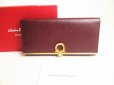 Photo1: Salvatore Ferragamo Gancini Gold H/W Bordeaux Leather Flap Wallet #9103 (1)