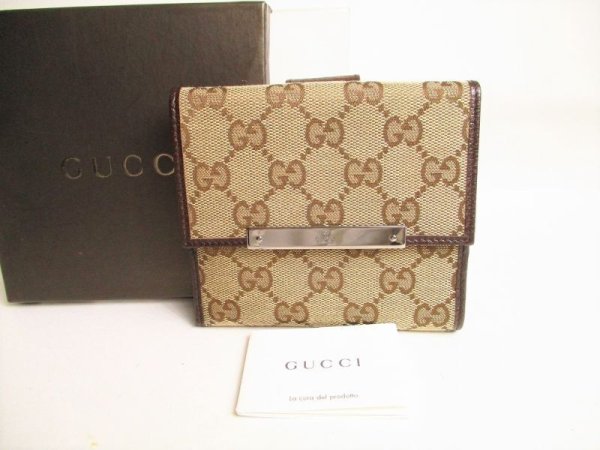 Photo1: GUCCI GG Brown Canvas Bifold Wallet Compact Wallet #9105