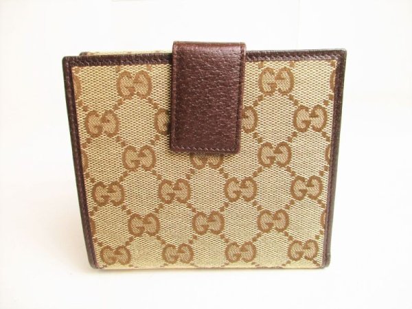 Photo2: GUCCI GG Brown Canvas Bifold Wallet Compact Wallet #9105