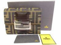 FENDI Zucca Canvas Dark Brown Leather Bifold Wallet Compact Wallet #9110