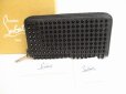 Photo1: Christian Louboutin Panettone Black Leather Spikes Round Zip Wallet #9123 (1)