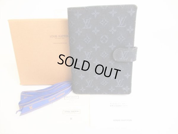 Photo1: LOUIS VUITTON Monogram Mini Navy Blue Small Ring Agenda Cover #9124