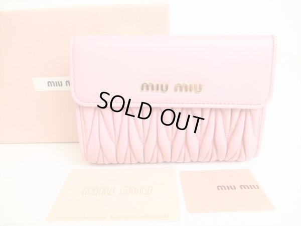 Photo1: miumiu Rose Leather Matelasse Bifold Wallet Compact Wallet #9129