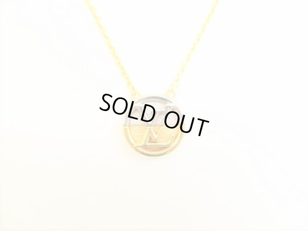 Photo1: LOUIS VUITTON Gold Silver LV Circle Medallion L TO V Necklace #9147