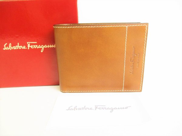 Photo1: Salvatore Ferragamo Brown Leather Bifold Wallet #9148