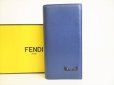 Photo1: FENDI Navy Blue White Leather Monster Bag Bugs Flap Long Wallet #9149 (1)