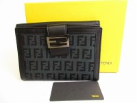 FENDI Black Zucch Canvas Leather Bifold Wallet Compact Wallet #9162