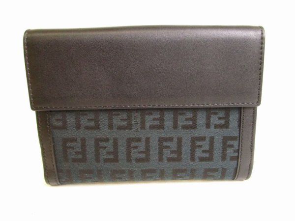 Photo2: FENDI Black Zucch Canvas Leather Bifold Wallet Compact Wallet #9162