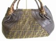 Photo2: FENDI Braided Handle Dark Brown Leather Zucca Spy Bag Hand Bag Purse #9172 (2)