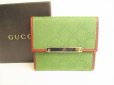 Photo1: GUCCI Green GG Canvas Brown Leather Bifold Wallet Compact Wallet #9173 (1)