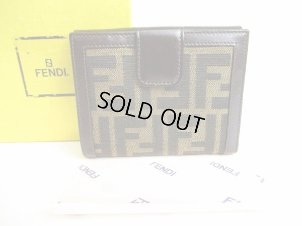 Photo1: FENDI Zucch Canvas Dark Brown Leather Bifold Wallet Compact Wallet #9179