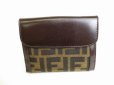 Photo2: FENDI Zucch Canvas Dark Brown Leather Bifold Wallet Compact Wallet #9179 (2)