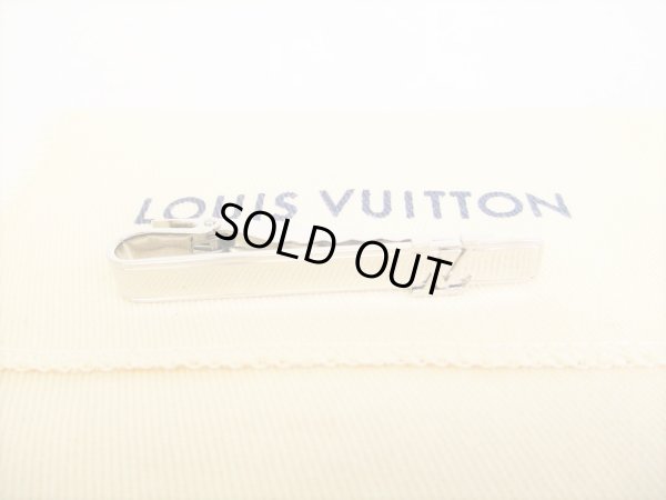 Photo1: LOUIS VUITTON Silver Steel LV Motif Necktie Pin Tie Clip #9181