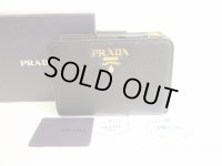 PRADA Saffiano Black Hibiscus Leather Bifold Wallet Compact Wallet #9192