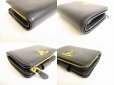 Photo7: PRADA Saffiano Black Hibiscus Leather Bifold Wallet Compact Wallet #9192