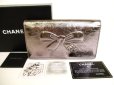 Photo1: CHANEL CC Metallic Silver Leather Ribbon Motif Flap Long Wallet #9193 (1)