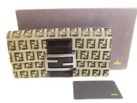 FENDI Zucca Canvas Brown Leather Bifold Long Wallet Flap Wallet #9194