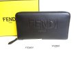 Photo1: FENDI Logo Black Leather Round Zip Long Wallet #9199 (1)