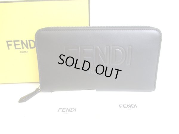 Photo1: FENDI Logo Black Leather Round Zip Long Wallet #9199