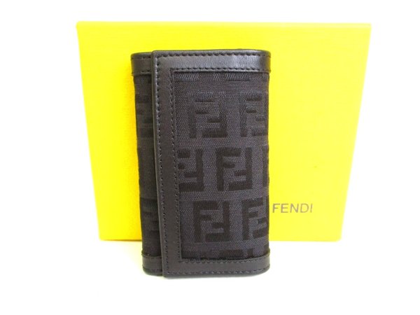 Photo1: FENDI Zucca Black Canvas Leather 6pics Key Cases #9207