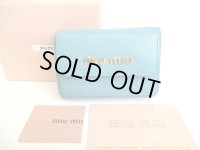 miumiu Blue Green Leather Madras Trifold Wallet Compact Wallet #9224