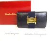 Photo1: Salvatore Ferragamo Vara Navy Blue Leather Gold H/W 6Pics Key Case #9227 (1)