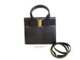 Photo1: Salvatore Ferragamo Vara Black Leather Hand Bag w/Strap #9230 (1)