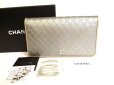 Photo1: CHANEL CC Logo Gray Leather Bifold Long Wallet Purse #9248 (1)