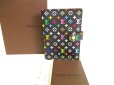 Photo1: LOUIS VUITTON Multicolor Black Leather Small Ring Agenda Cover #9252 (1)