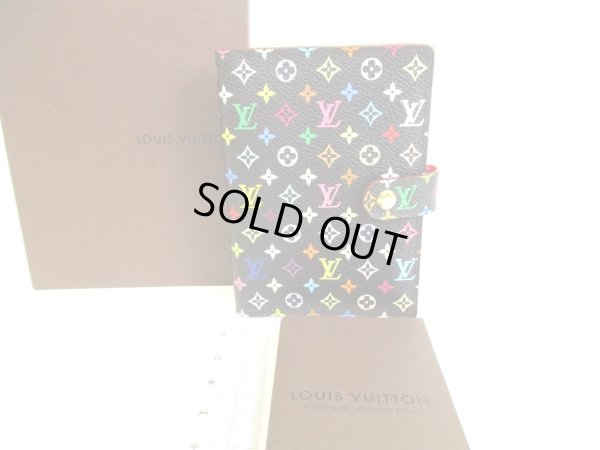 Photo1: LOUIS VUITTON Multicolor Black Leather Small Ring Agenda Cover #9252