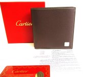 Cartier C de Cartier Dark Brown Leather Bifold Wallet Purse #9253