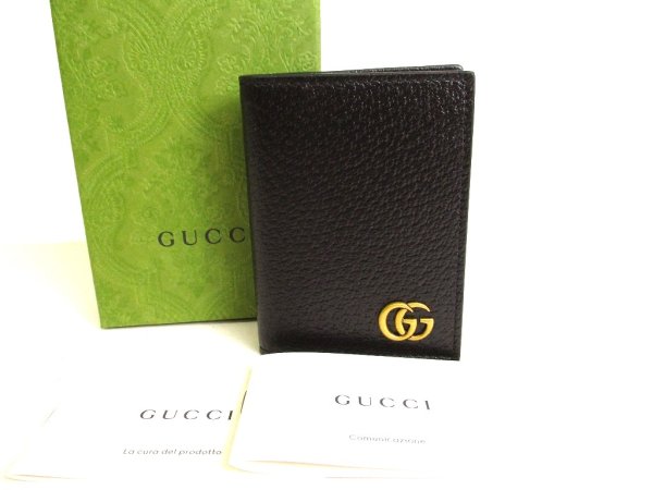 Photo1: GUCCI GG Marmont Black Leather Business Card Case #9260