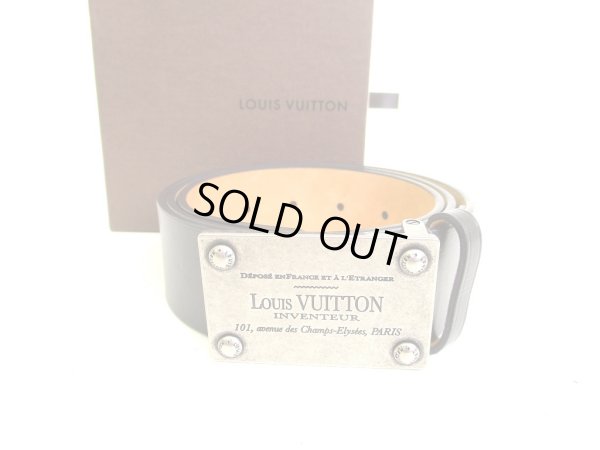 Photo1: LOUIS VUITTON Black Leather Inventure Silver Buckle Belt Waist 85-95 #9273