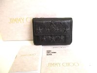 Jimmy Choo Embossed Stars Black Leather Trifold Wallet Compact Wallet #9278